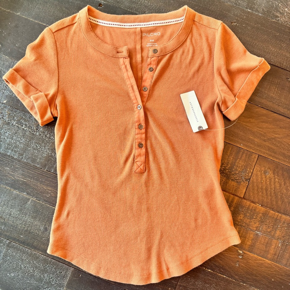 Pilcro Women's Orange Henley Top